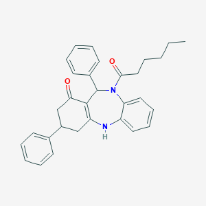 molecular formula C31H32N2O2 B314831 10-hexanoyl-3,11-diphenyl-2,3,4,5,10,11-hexahydro-1H-dibenzo[b,e][1,4]diazepin-1-one 