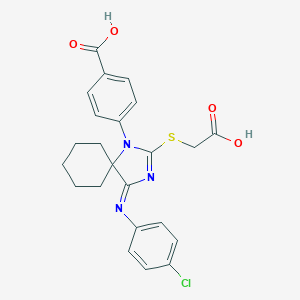 molecular formula C23H22ClN3O4S B314841 4-{(4E)-2-[(carboxymethyl)sulfanyl]-4-[(4-chlorophenyl)imino]-1,3-diazaspiro[4.5]dec-2-en-1-yl}benzoic acid 
