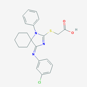 molecular formula C22H22ClN3O2S B314844 ({4-[(3-Chlorophenyl)imino]-1-phenyl-1,3-diazaspiro[4.5]dec-2-en-2-yl}sulfanyl)acetic acid 