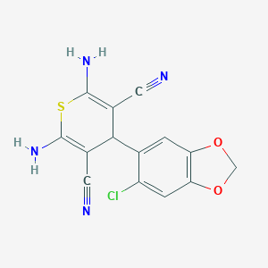 molecular formula C14H9ClN4O2S B314845 2,6-diamino-4-(6-chloro-1,3-benzodioxol-5-yl)-4H-thiopyran-3,5-dicarbonitrile 