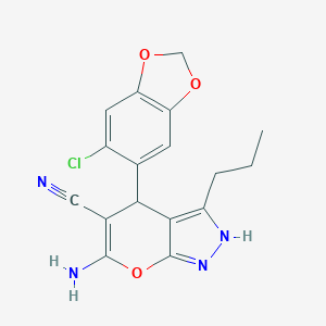 molecular formula C17H15ClN4O3 B314854 6-Amino-4-(6-chloro-1,3-benzodioxol-5-yl)-3-propyl-1,4-dihydropyrano[2,3-c]pyrazole-5-carbonitrile 