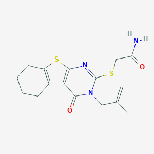 molecular formula C16H19N3O2S2 B314860 2-{[3-(2-Methyl-2-propenyl)-4-oxo-3,4,5,6,7,8-hexahydro[1]benzothieno[2,3-d]pyrimidin-2-yl]sulfanyl}acetamide 