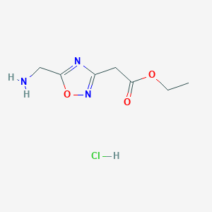 molecular formula C7H12ClN3O3 B3148621 Ethyl 2-(5-(aminomethyl)-1,2,4-oxadiazol-3-yl)acetate dihydrochloride CAS No. 652158-85-5