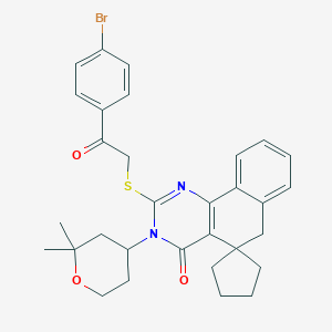molecular formula C31H33BrN2O3S B314869 2-{[2-(4-bromophenyl)-2-oxoethyl]sulfanyl}-3-(2,2-dimethyltetrahydro-2H-pyran-4-yl)-3H-spiro[benzo[h]quinazoline-5,1'-cyclopentan]-4(6H)-one 
