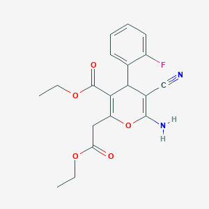 molecular formula C19H19FN2O5 B314877 ethyl 6-amino-5-cyano-2-(2-ethoxy-2-oxoethyl)-4-(2-fluorophenyl)-4H-pyran-3-carboxylate 