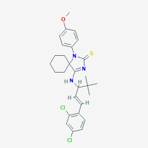 molecular formula C28H33Cl2N3OS B314878 4-[[(E)-1-(2,4-dichlorophenyl)-4,4-dimethylpent-1-en-3-yl]amino]-1-(4-methoxyphenyl)-1,3-diazaspiro[4.5]dec-3-ene-2-thione 