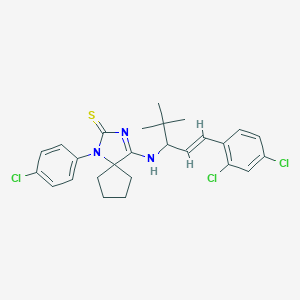 molecular formula C26H28Cl3N3S B314881 1-(4-chlorophenyl)-4-[[(E)-1-(2,4-dichlorophenyl)-4,4-dimethylpent-1-en-3-yl]amino]-1,3-diazaspiro[4.4]non-3-ene-2-thione 