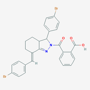 molecular formula C28H22Br2N2O3 B314887 2-{[7-(4-bromobenzylidene)-3-(4-bromophenyl)-3,3a,4,5,6,7-hexahydro-2H-indazol-2-yl]carbonyl}benzoic acid 