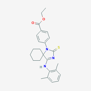 molecular formula C25H29N3O2S B314888 Ethyl 4-{4-[(2,6-dimethylphenyl)imino]-2-thioxo-1,3-diazaspiro[4.5]dec-1-yl}benzoate 