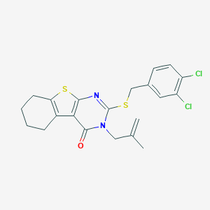 molecular formula C21H20Cl2N2OS2 B314897 2-[(3,4-dichlorobenzyl)sulfanyl]-3-(2-methyl-2-propenyl)-5,6,7,8-tetrahydro[1]benzothieno[2,3-d]pyrimidin-4(3H)-one 