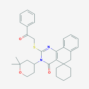 molecular formula C32H36N2O3S B314899 3-(2,2-dimethyltetrahydro-2H-pyran-4-yl)-2-[(2-oxo-2-phenylethyl)sulfanyl]-3H-spiro[benzo[h]quinazoline-5,1'-cyclohexan]-4(6H)-one 