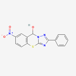 molecular formula C15H10N4O3S B3148991 7-nitro-2-phenyl-9H-[1,2,4]triazolo[5,1-b][1,3]benzothiazin-9-ol CAS No. 663206-24-4