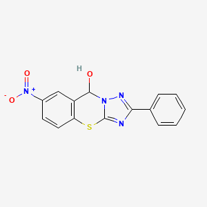 molecular formula C15H10N4O3S B3148991 7-nitro-2-phenyl-9H-benzo[e][1,2,4]triazolo[5,1-b][1,3]thiazin-9-ol CAS No. 663206-24-4