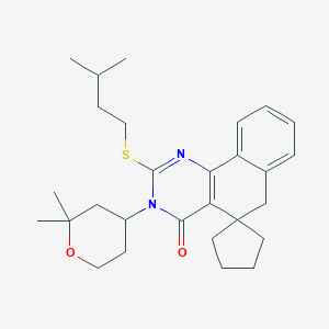 molecular formula C28H38N2O2S B314907 3-(2,2-dimethyltetrahydro-2H-pyran-4-yl)-2-[(3-methylbutyl)sulfanyl]-3H-spiro[benzo[h]quinazoline-5,1'-cyclopentan]-4(6H)-one 