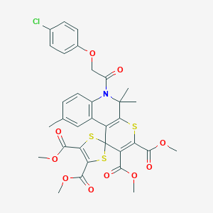 molecular formula C33H30ClNO10S3 B314920 Tetramethyl 6'-[(4-chlorophenoxy)acetyl]-5',5',9'-trimethyl-5',6'-dihydrospiro[1,3-dithiole-2,1'-thiopyrano[2,3-c]quinoline]-2',3',4,5-tetracarboxylate 