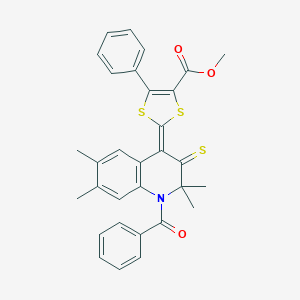 molecular formula C31H27NO3S3 B314922 methyl (2Z)-5-phenyl-2-[2,2,6,7-tetramethyl-1-(phenylcarbonyl)-3-thioxo-2,3-dihydroquinolin-4(1H)-ylidene]-1,3-dithiole-4-carboxylate 