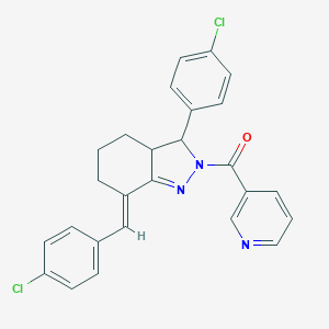 molecular formula C26H21Cl2N3O B314926 [(7E)-7-(4-chlorobenzylidene)-3-(4-chlorophenyl)-3,3a,4,5,6,7-hexahydro-2H-indazol-2-yl](pyridin-3-yl)methanone 