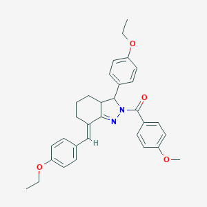 molecular formula C32H34N2O4 B314928 [(7E)-7-(4-ethoxybenzylidene)-3-(4-ethoxyphenyl)-3,3a,4,5,6,7-hexahydro-2H-indazol-2-yl](4-methoxyphenyl)methanone 