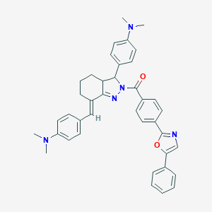 {(7E)-7-[4-(dimethylamino)benzylidene]-3-[4-(dimethylamino)phenyl]-3,3a,4,5,6,7-hexahydro-2H-indazol-2-yl}[4-(5-phenyl-1,3-oxazol-2-yl)phenyl]methanone