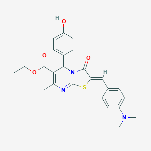 molecular formula C25H25N3O4S B314934 ethyl 2-[4-(dimethylamino)benzylidene]-5-(4-hydroxyphenyl)-7-methyl-3-oxo-2,3-dihydro-5H-[1,3]thiazolo[3,2-a]pyrimidine-6-carboxylate 