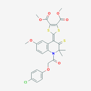 molecular formula C27H24ClNO7S3 B314935 dimethyl 2-(1-[(4-chlorophenoxy)acetyl]-6-methoxy-2,2-dimethyl-3-thioxo-2,3-dihydro-4(1H)-quinolinylidene)-1,3-dithiole-4,5-dicarboxylate 