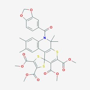 molecular formula C34H31NO11S3 B314936 Tetramethyl 6'-(1,3-benzodioxol-5-ylcarbonyl)-5',5',8',9'-tetramethyl-5',6'-dihydrospiro[1,3-dithiole-2,1'-thiopyrano[2,3-c]quinoline]-2',3',4,5-tetracarboxylate 