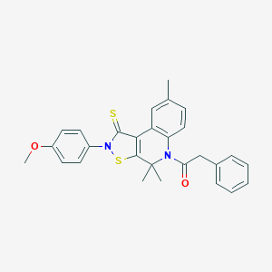 molecular formula C28H26N2O2S2 B314943 2-(4-methoxyphenyl)-4,4,8-trimethyl-5-(phenylacetyl)-4,5-dihydroisothiazolo[5,4-c]quinoline-1(2H)-thione 