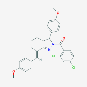 molecular formula C29H26Cl2N2O3 B314945 2-(2,4-dichlorobenzoyl)-7-(4-methoxybenzylidene)-3-(4-methoxyphenyl)-3,3a,4,5,6,7-hexahydro-2H-indazole 