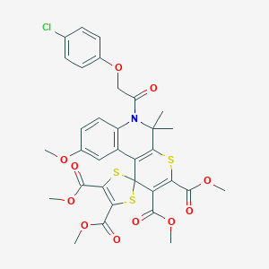 Tetramethyl 6'-[(4-chlorophenoxy)acetyl]-9'-methoxy-5',5'-dimethyl-5',6'-dihydrospiro[1,3-dithiole-2,1'-thiopyrano[2,3-c]quinoline]-2',3',4,5-tetracarboxylate