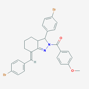 molecular formula C28H24Br2N2O2 B314948 4-{[7-(4-bromobenzylidene)-3-(4-bromophenyl)-3,3a,4,5,6,7-hexahydro-2H-indazol-2-yl]carbonyl}phenyl methyl ether 