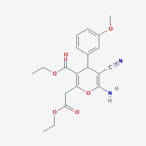 molecular formula C20H22N2O6 B314953 ethyl 6-amino-5-cyano-2-(2-ethoxy-2-oxoethyl)-4-(3-methoxyphenyl)-4H-pyran-3-carboxylate 