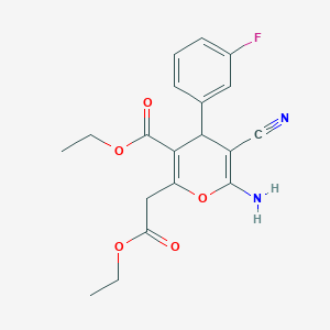 molecular formula C19H19FN2O5 B314954 ethyl 6-amino-5-cyano-2-(2-ethoxy-2-oxoethyl)-4-(3-fluorophenyl)-4H-pyran-3-carboxylate 