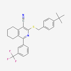 molecular formula C28H27F3N2S B3150218 3-{[4-(Tert-butyl)benzyl]sulfanyl}-1-[3-(trifluoromethyl)phenyl]-5,6,7,8-tetrahydro-4-isoquinolinecarbonitrile CAS No. 685109-31-3