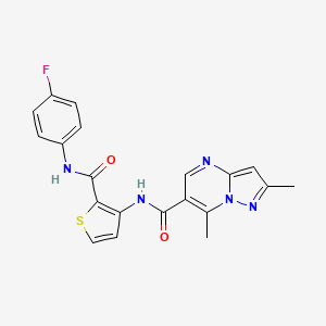 molecular formula C20H16FN5O2S B3150614 N-{2-[(4-fluoroanilino)carbonyl]-3-thienyl}-2,7-dimethylpyrazolo[1,5-a]pyrimidine-6-carboxamide CAS No. 691869-94-0