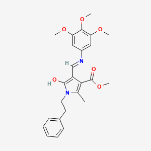 molecular formula C25H28N2O6 B3150619 methyl 5-methyl-2-oxo-1-phenethyl-3-[(Z)-(3,4,5-trimethoxyanilino)methylidene]-1,2-dihydro-3H-pyrrole-4-carboxylate CAS No. 691870-11-8