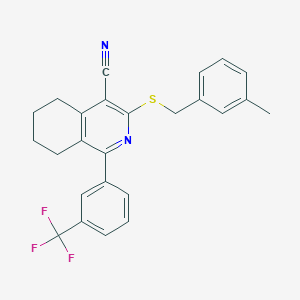 molecular formula C25H21F3N2S B3150680 3-[(3-Methylbenzyl)sulfanyl]-1-[3-(trifluoromethyl)phenyl]-5,6,7,8-tetrahydro-4-isoquinolinecarbonitrile CAS No. 692287-37-9