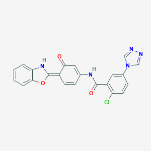 N-[(4E)-4-(3H-1,3-benzoxazol-2-ylidene)-3-oxocyclohexa-1,5-dien-1-yl]-2-chloro-5-(1,2,4-triazol-4-yl)benzamide