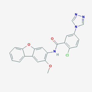 molecular formula C22H15ClN4O3 B315226 2-chloro-N-(2-methoxydibenzo[b,d]furan-3-yl)-5-(4H-1,2,4-triazol-4-yl)benzamide 
