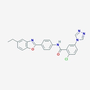 molecular formula C24H18ClN5O2 B315228 2-chloro-N-[4-(5-ethyl-1,3-benzoxazol-2-yl)phenyl]-5-(4H-1,2,4-triazol-4-yl)benzamide 