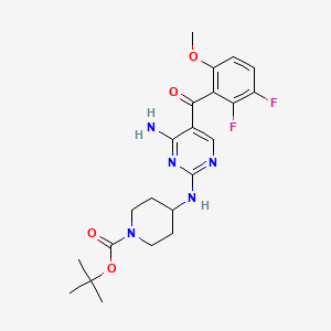 molecular formula C22H27F2N5O4 B3152697 tert-Butyl 4-(4-amino-5-(2,3-difluoro-6-methoxybenzoyl)pyrimidin-2-ylamino)piperidine-1-carboxylate CAS No. 741713-41-7