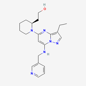 molecular formula C21H28N6O B3154589 (S)-2-(1-(3-ethyl-7-((pyridin-3-ylmethyl)amino)pyrazolo[1,5-a]pyrimidin-5-yl)piperidin-2-yl)ethanol CAS No. 779353-02-5