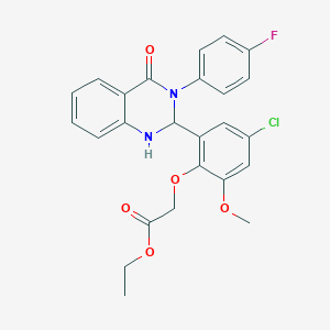 molecular formula C25H22ClFN2O5 B315492 Ethyl{4-chloro-2-[3-(4-fluorophenyl)-4-oxo-1,2,3,4-tetrahydro-2-quinazolinyl]-6-methoxyphenoxy}acetate 