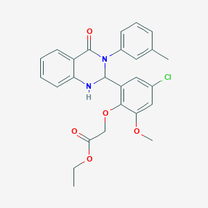 molecular formula C26H25ClN2O5 B315499 Ethyl{4-chloro-2-methoxy-6-[3-(3-methylphenyl)-4-oxo-1,2,3,4-tetrahydro-2-quinazolinyl]phenoxy}acetate 