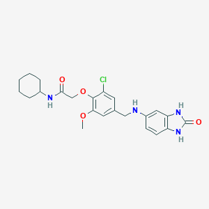 molecular formula C23H27ClN4O4 B315526 2-(2-chloro-6-methoxy-4-{[(2-oxo-2,3-dihydro-1H-benzimidazol-5-yl)amino]methyl}phenoxy)-N-cyclohexylacetamide 