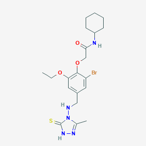 molecular formula C20H28BrN5O3S B315527 2-(2-bromo-6-ethoxy-4-{[(3-methyl-5-sulfanyl-4H-1,2,4-triazol-4-yl)amino]methyl}phenoxy)-N-cyclohexylacetamide 