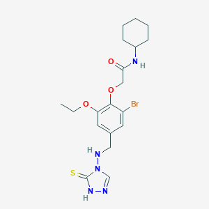 molecular formula C19H26BrN5O3S B315528 2-(2-bromo-6-ethoxy-4-{[(3-sulfanyl-4H-1,2,4-triazol-4-yl)amino]methyl}phenoxy)-N-cyclohexylacetamide 