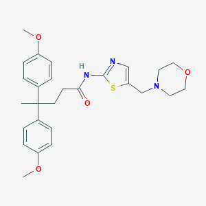 molecular formula C27H33N3O4S B315537 4,4-bis(4-methoxyphenyl)-N-[5-(morpholin-4-ylmethyl)-1,3-thiazol-2-yl]pentanamide 
