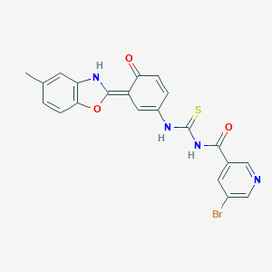 molecular formula C21H15BrN4O3S B315540 5-bromo-N-[[(3E)-3-(5-methyl-3H-1,3-benzoxazol-2-ylidene)-4-oxocyclohexa-1,5-dien-1-yl]carbamothioyl]pyridine-3-carboxamide 