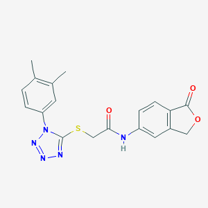 molecular formula C19H17N5O3S B315561 2-{[1-(3,4-dimethylphenyl)-1H-tetrazol-5-yl]thio}-N-(1-oxo-1,3-dihydro-2-benzofuran-5-yl)acetamide 