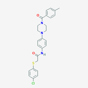 molecular formula C26H26ClN3O2S B315584 2-[(4-chlorophenyl)sulfanyl]-N-(4-{4-[(4-methylphenyl)carbonyl]piperazin-1-yl}phenyl)acetamide 